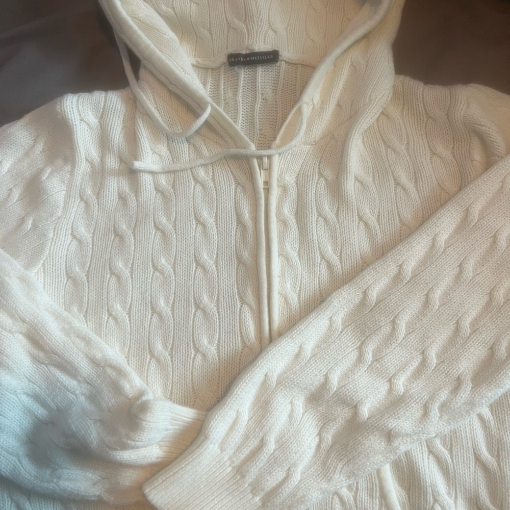 Ayla Cable Knit Zip-Up Sweater Ivory White